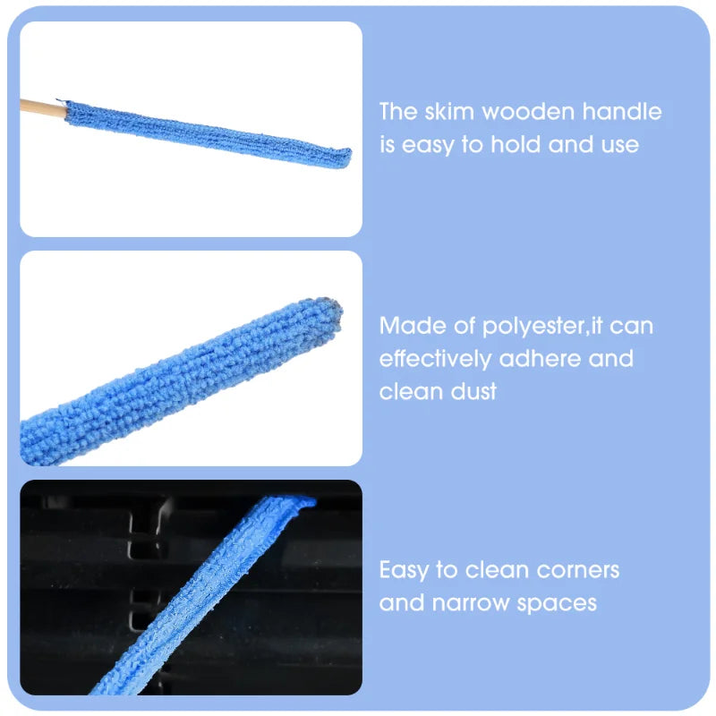 Microfiber Car Detail Cleaning Brush Long Handle Air Conditioner Blind Narrow Dust Collector Stick Auto Wash Cloth Brushes Tool